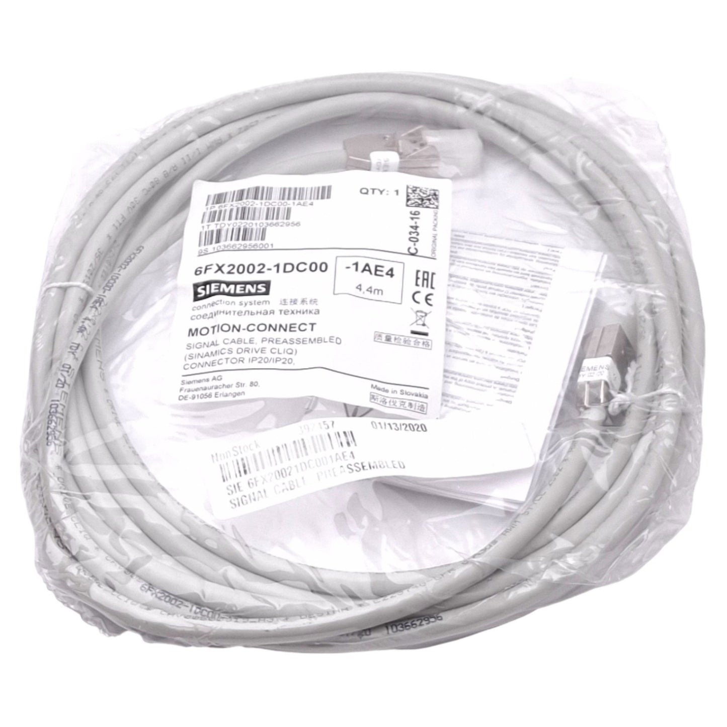New Siemens 6FX2002-1DC00-1AE4 Cable for MOTION-CONNECT SINAMICS, 4.4m Length