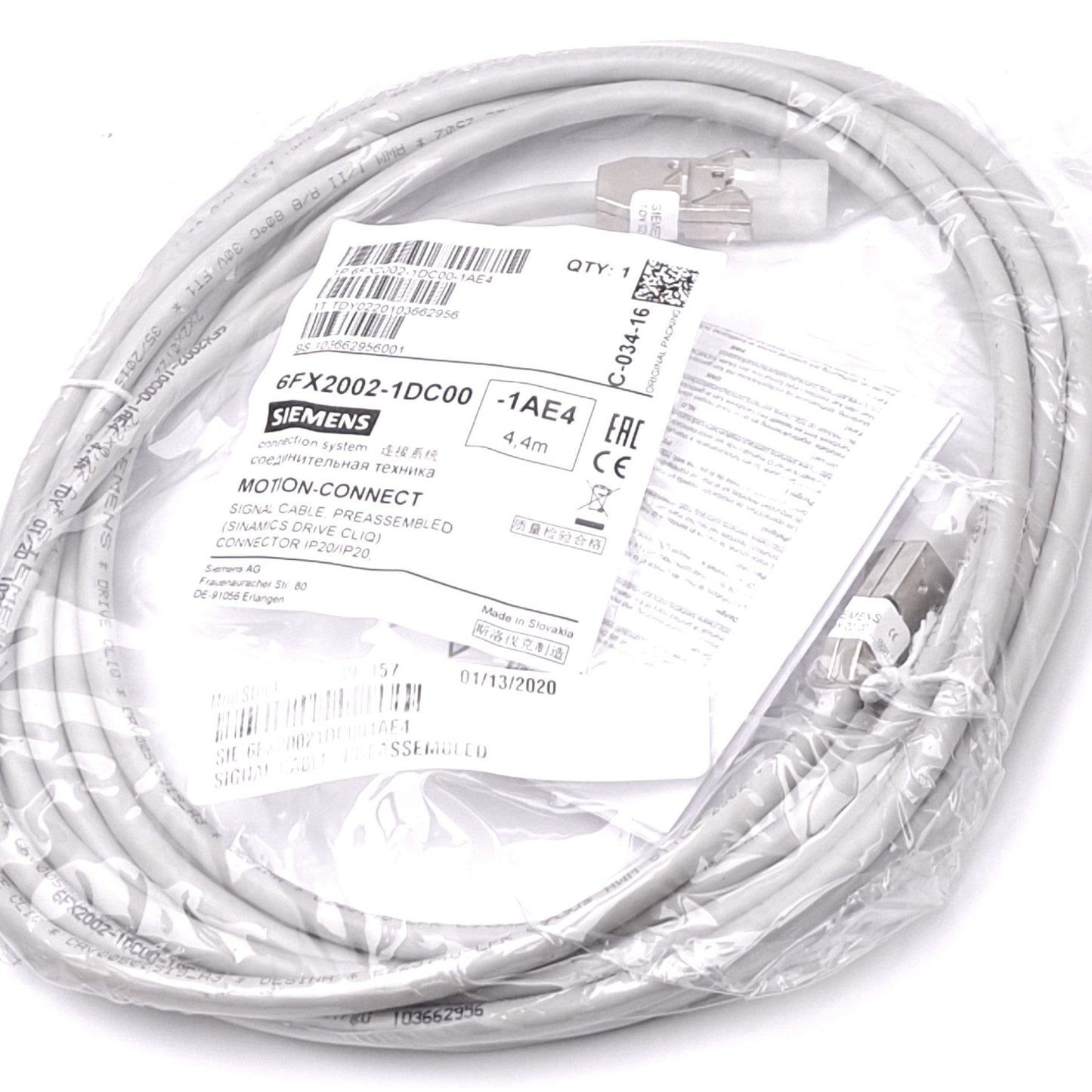 New Siemens 6FX2002-1DC00-1AE4 Cable for MOTION-CONNECT SINAMICS, 4.4m Length