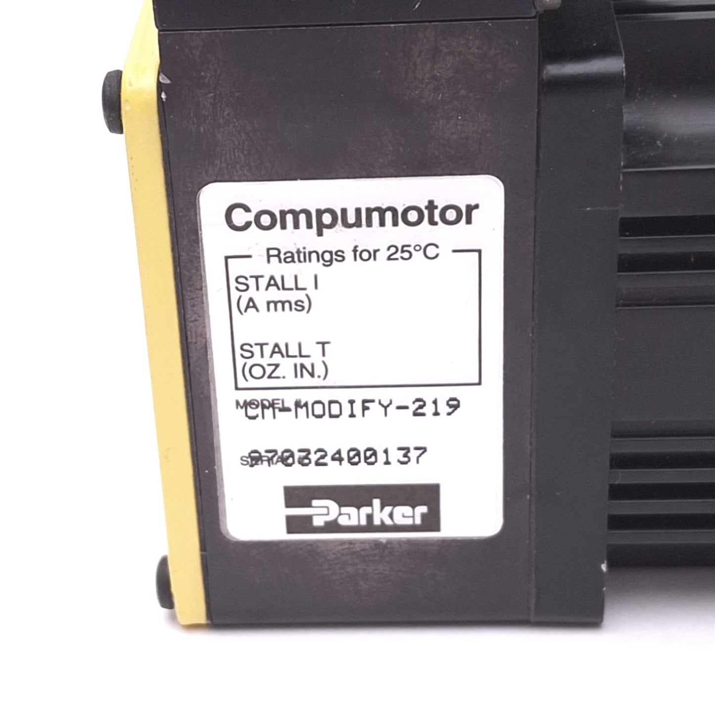 Used Parker Compumotor CM-MODIFY-219 Brushless DC Servo Motor, 3/8in Shaft, NEMA 23