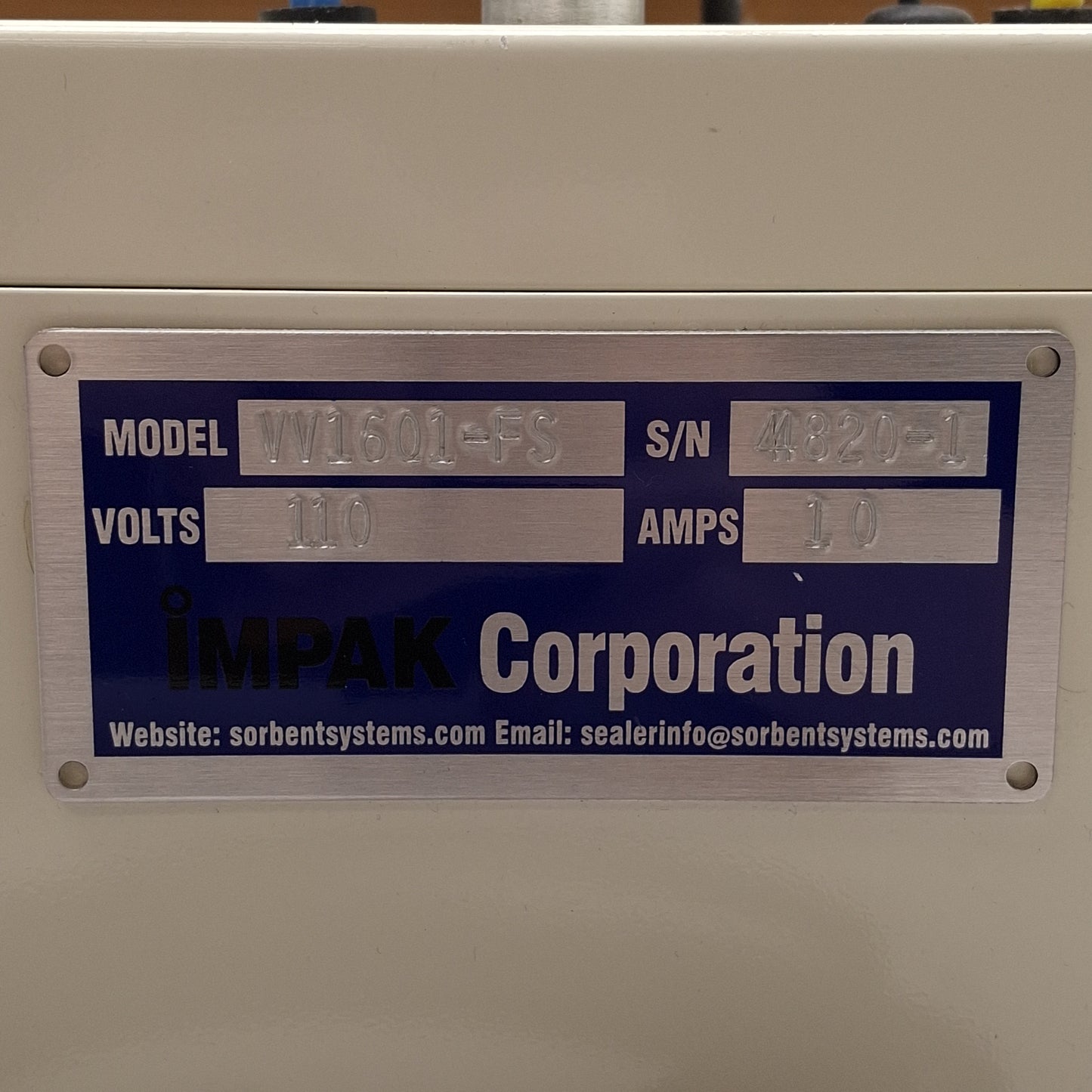 Used Impak VV1601-FS Value Vac Vacuum Sealer, 0.25in x 15.5in Seal, 80-100psi, 110VAC