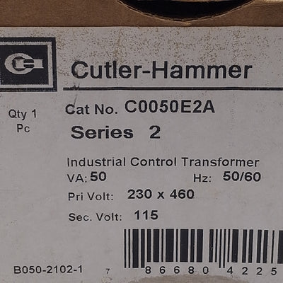 New Cutler-Hammer C0050E2A Industrial Control Transformer, 230x460V Pri, 115V Sec