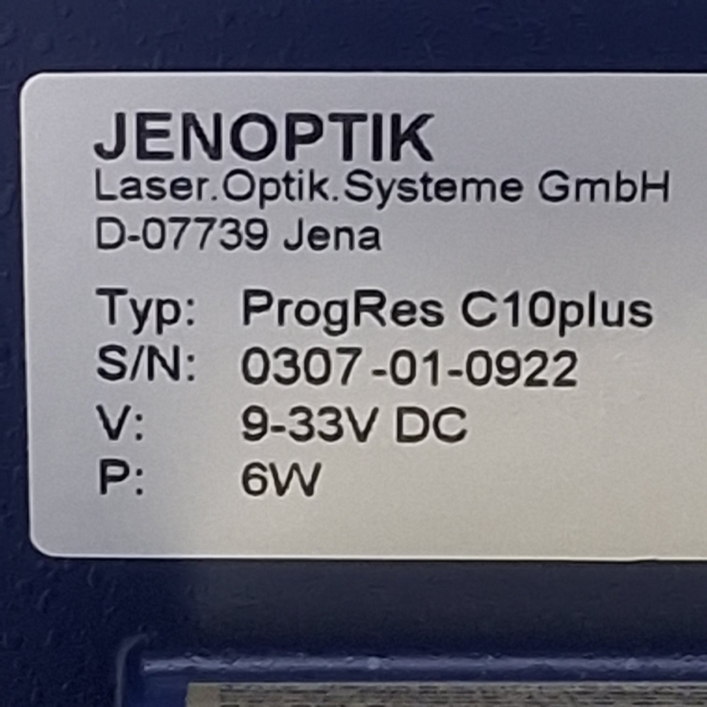 Used Jenoptik C10plus ProgRes Microscope Camera 9-33VDC, 1/1.8" Sensor, FireWire