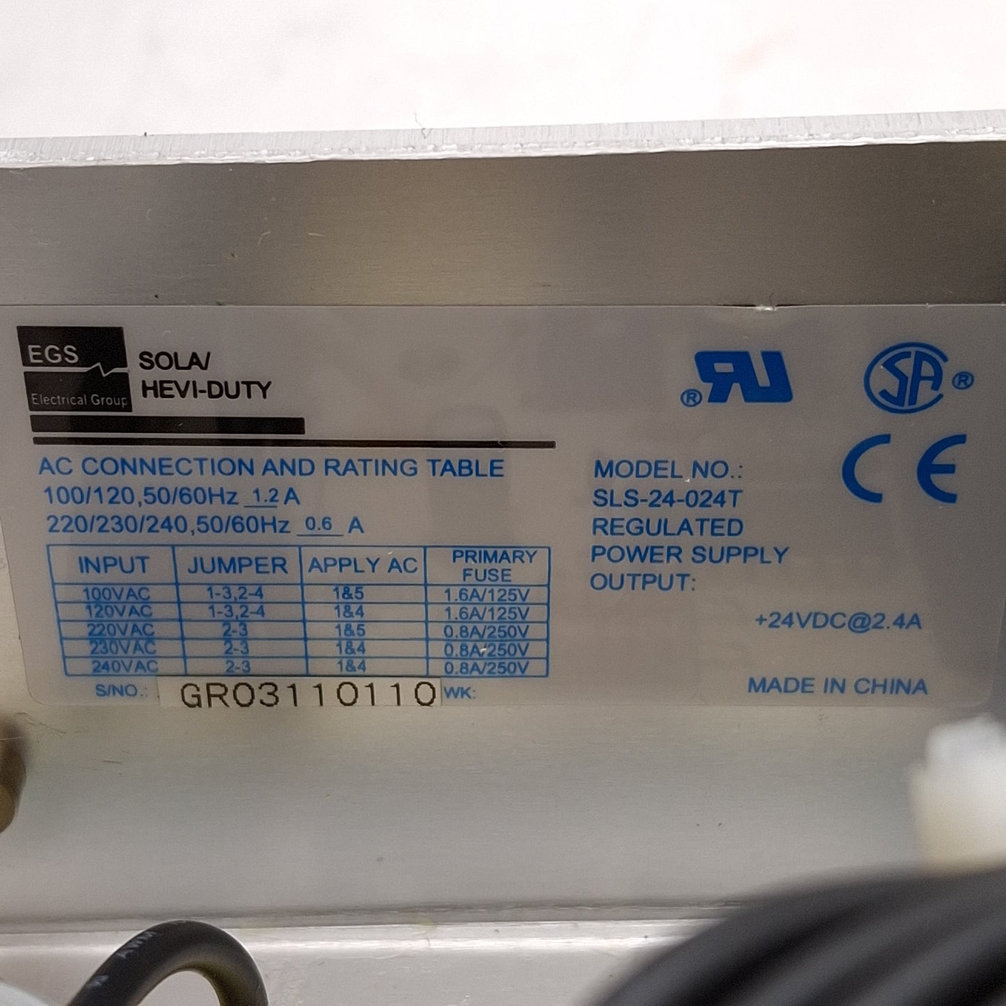 New – Open box Sola SLS-24-024T Power Supply, 100/120/220/230/240VAC Input, 24VDC 2.4A Output
