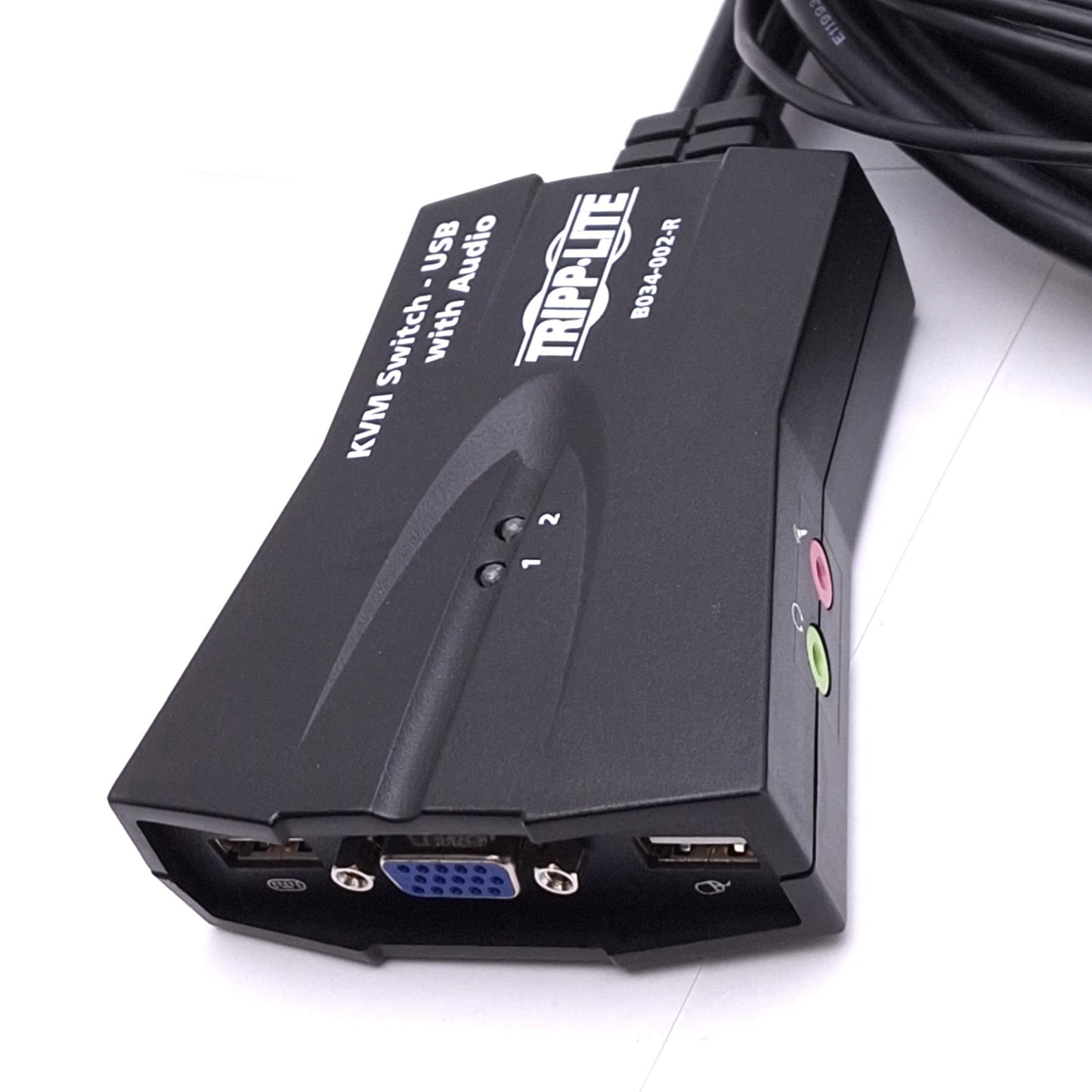 Used Tripp Lite B034-002-R USB KVM Switch with Audio and Cables, 2-Port, 6ft