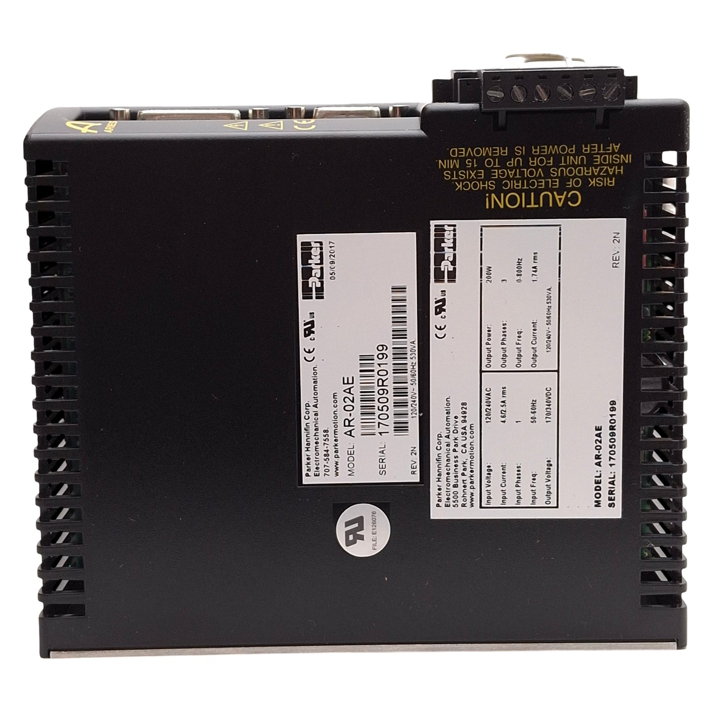 New Parker AR-02AE Aries Servo Drive 200W, 1Ø 120/240VAC In, 3Ø 170/340VDC Out