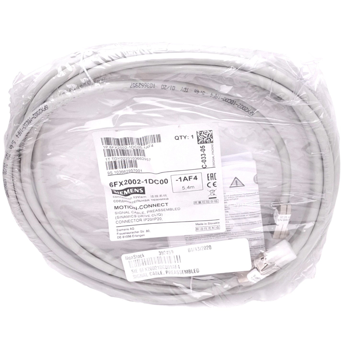 New Siemens 6FX2002-1DC00-1AF4 Cable for MOTION-CONNECT SINAMICS, 5.4m Length