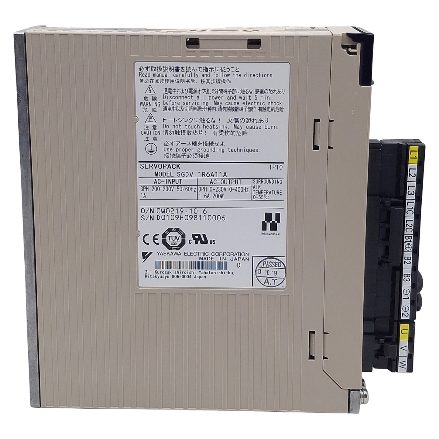 Used YASKAWA SGDV-1R6A11A SERVOPACK Servo Drive, 3PH 230VAC, 400Hz, 1.6A, 200W
