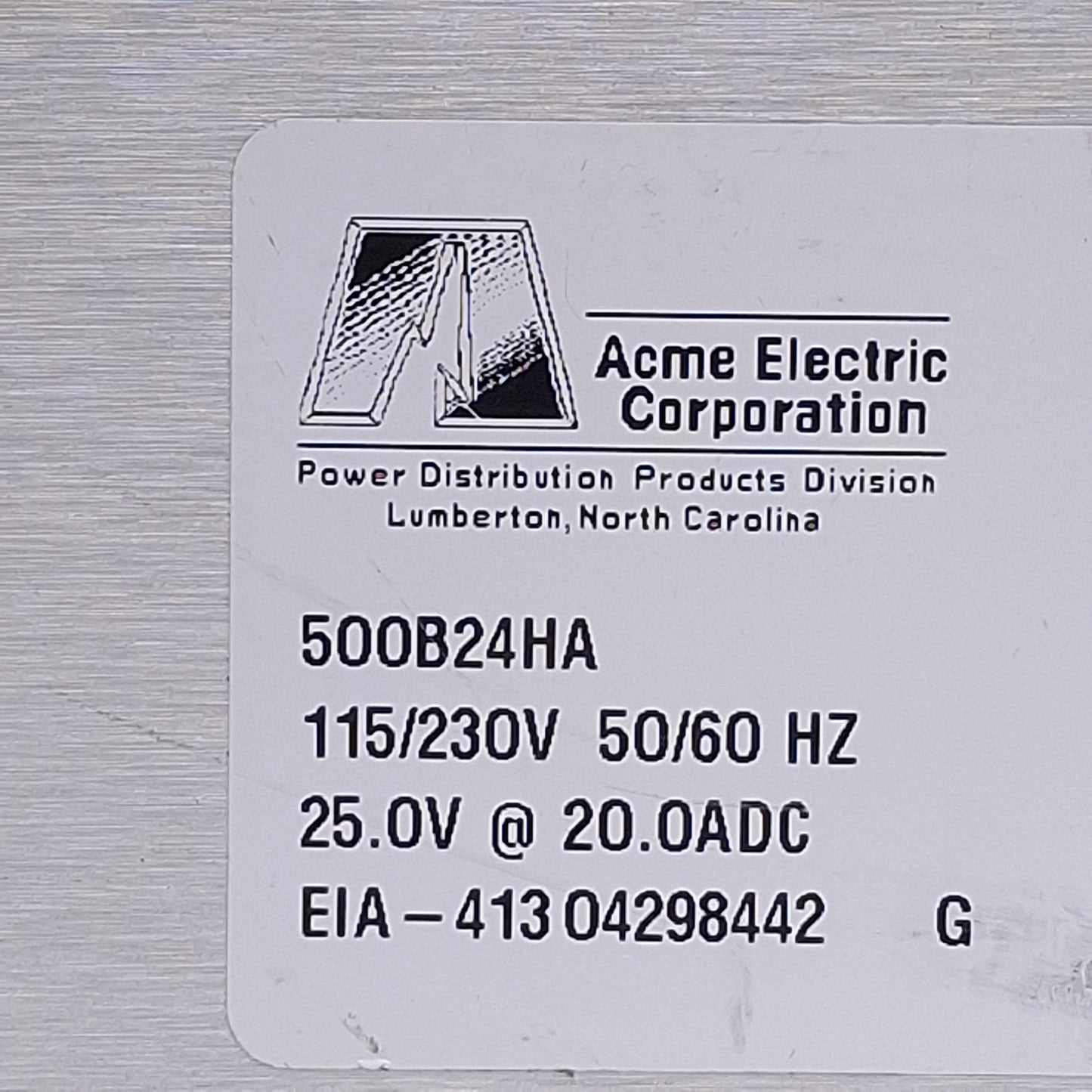 New Acme Electronics 500B24HA Power Supply 115/230VAC Input, 25VDC 20A Output
