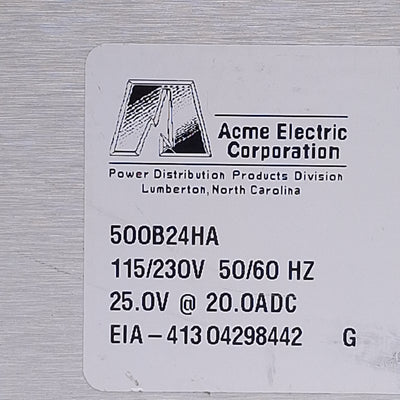 New Acme Electronics 500B24HA Power Supply 115/230VAC Input, 25VDC 20A Output