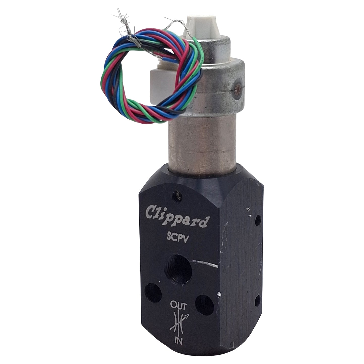 Used Clippard SCPV-1-3 Needle Valve, 1/8in NPT, Vac-100psi, 0-280l/min, 7-35VDC