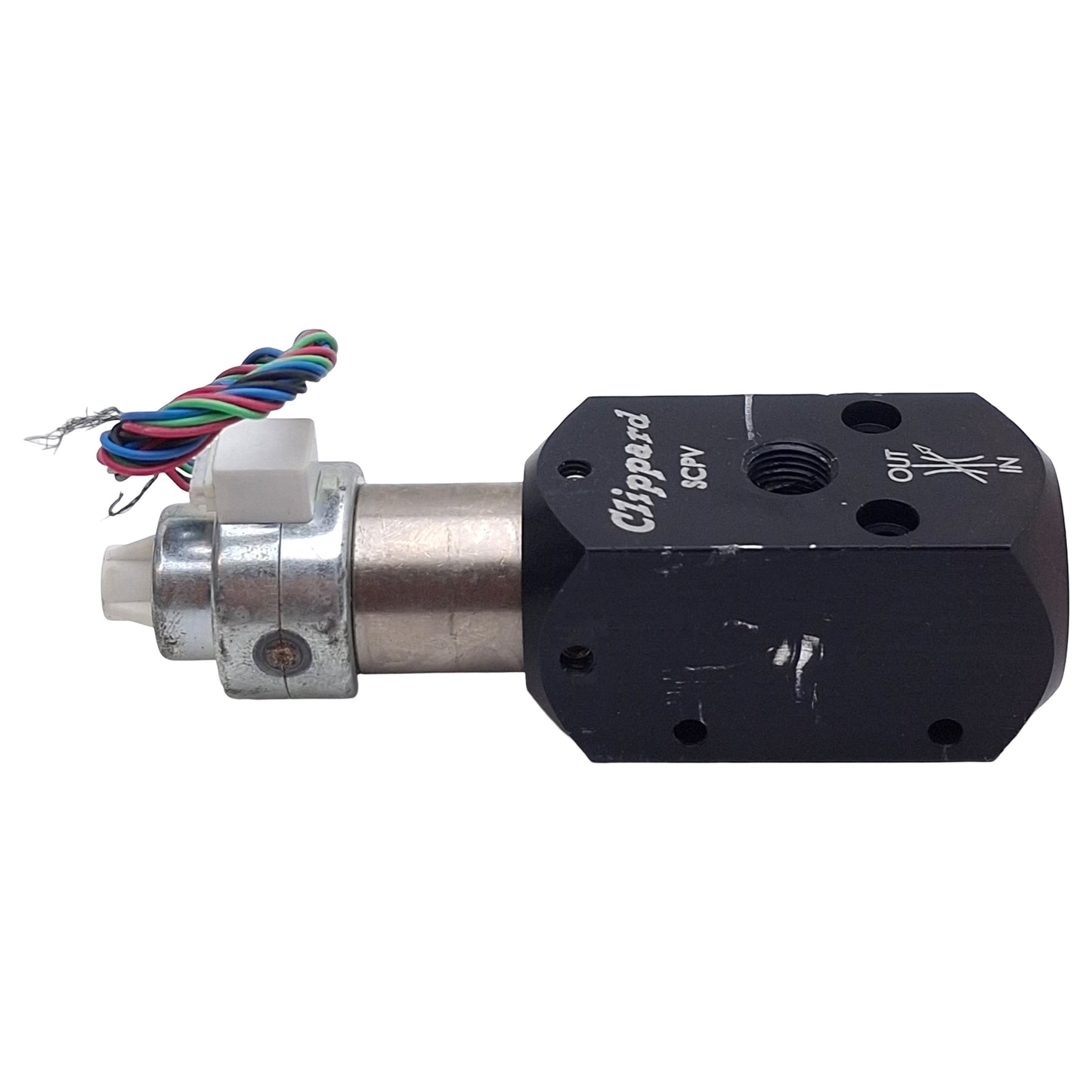 Used Clippard SCPV-1-3 Needle Valve, 1/8in NPT, Vac-100psi, 0-280l/min, 7-35VDC