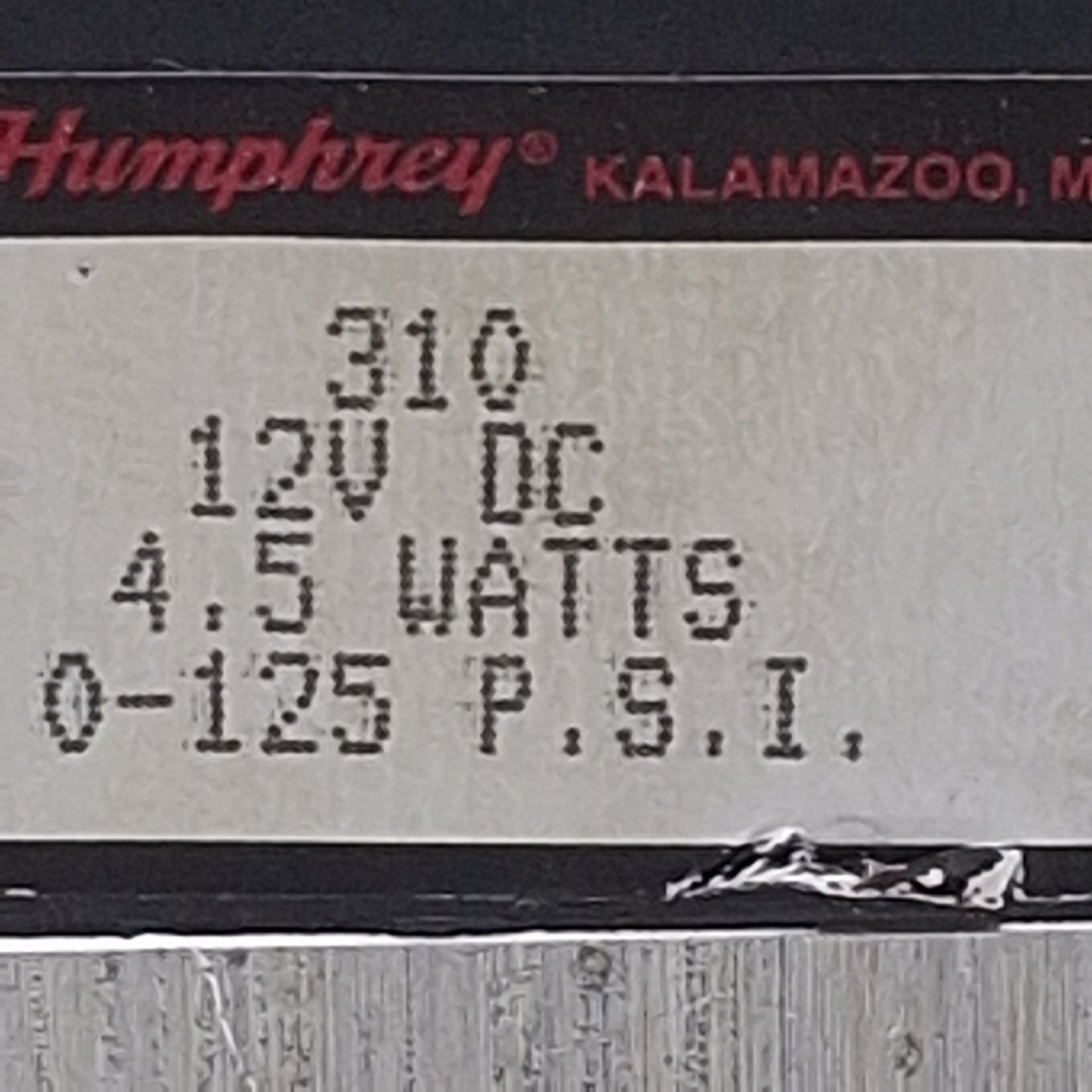 Used Humphrey 31012VDC Solenoid Valve, 3/2-Way, 1/8in NPSF, 0-125psi, 12VDC Coil