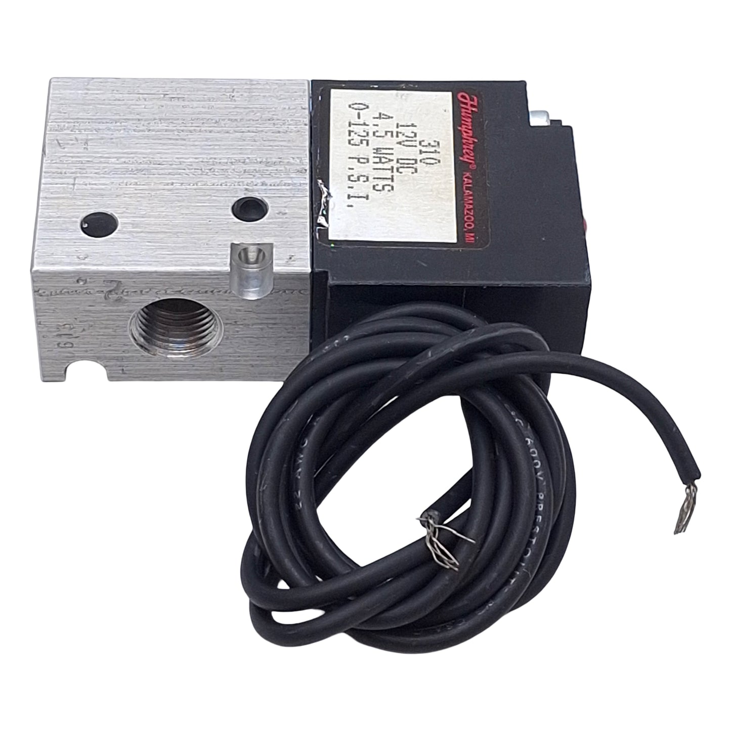 Used Humphrey 31012VDC Solenoid Valve, 3/2-Way, 1/8in NPSF, 0-125psi, 12VDC Coil