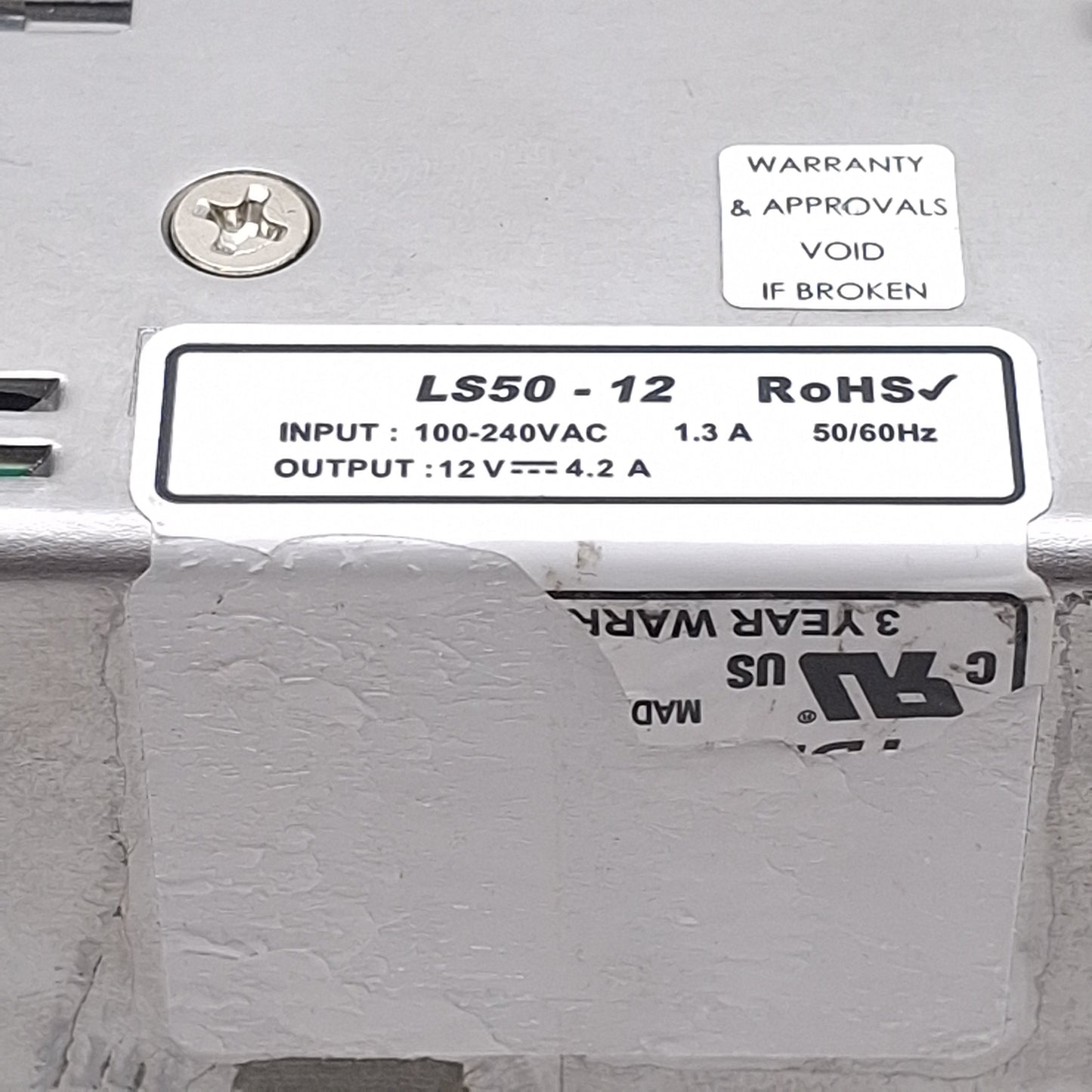 Used TDK-Lamba LS50-12 Single-Phase Power Supply, 100-240VAC In, 4.2A 12VDC Out