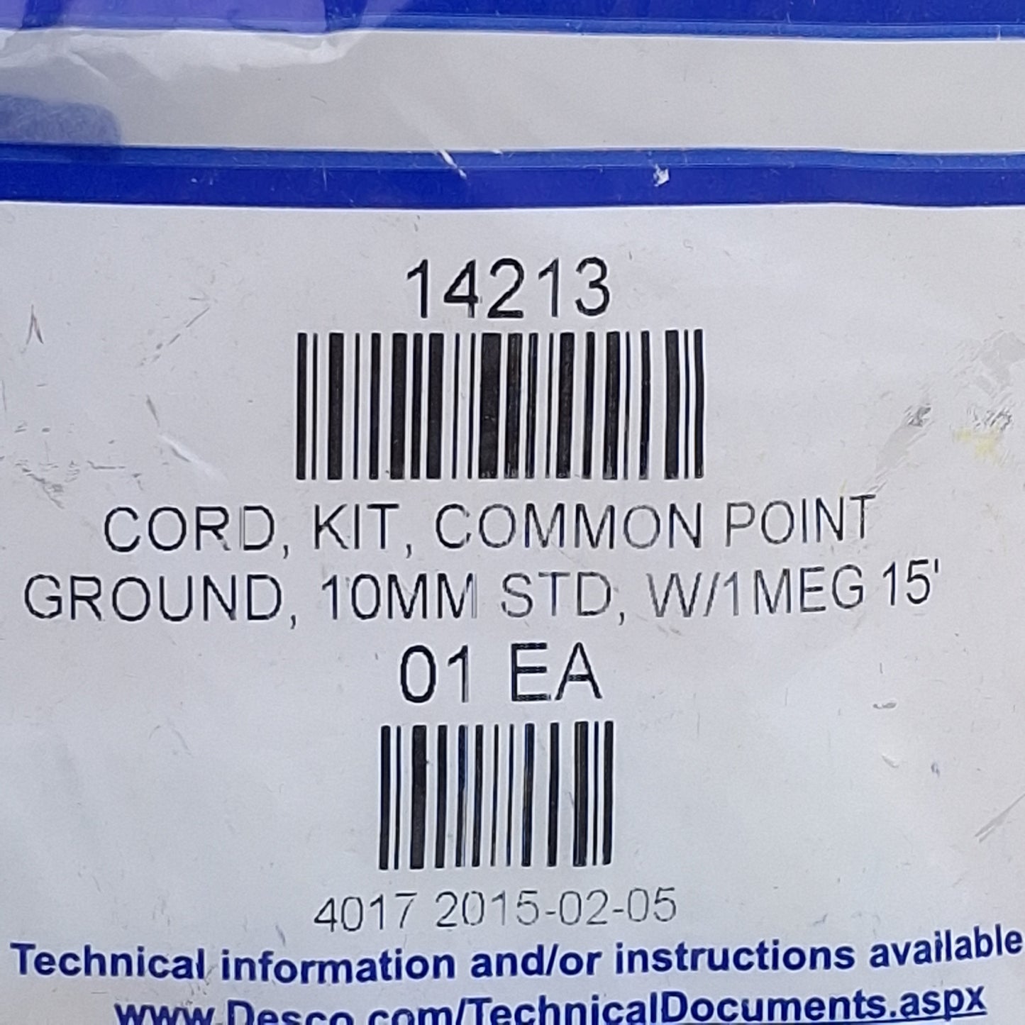 Used Lot of 2 Desco 14213 Common Point Ground Cord Kit, Resistor, 10mm Std, 15ft Cord