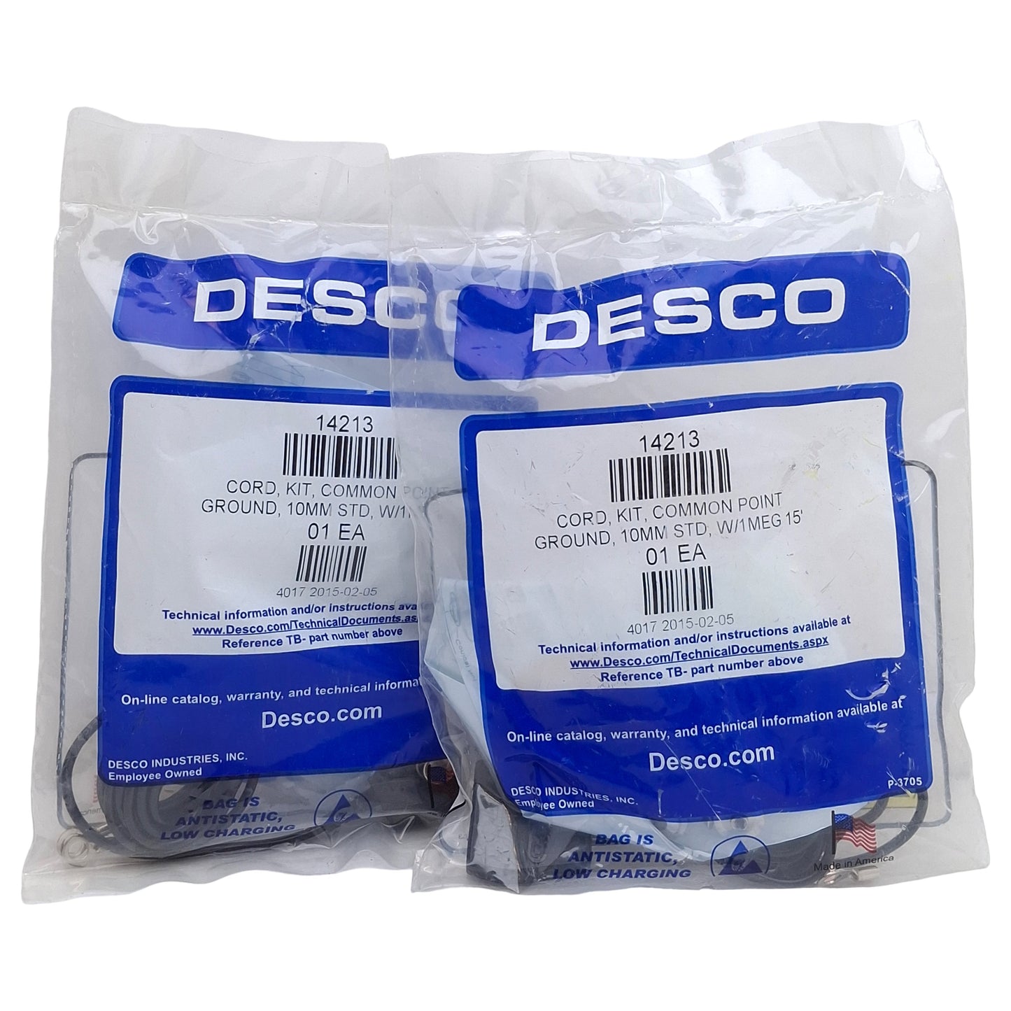 Used Lot of 2 Desco 14213 Common Point Ground Cord Kit, Resistor, 10mm Std, 15ft Cord