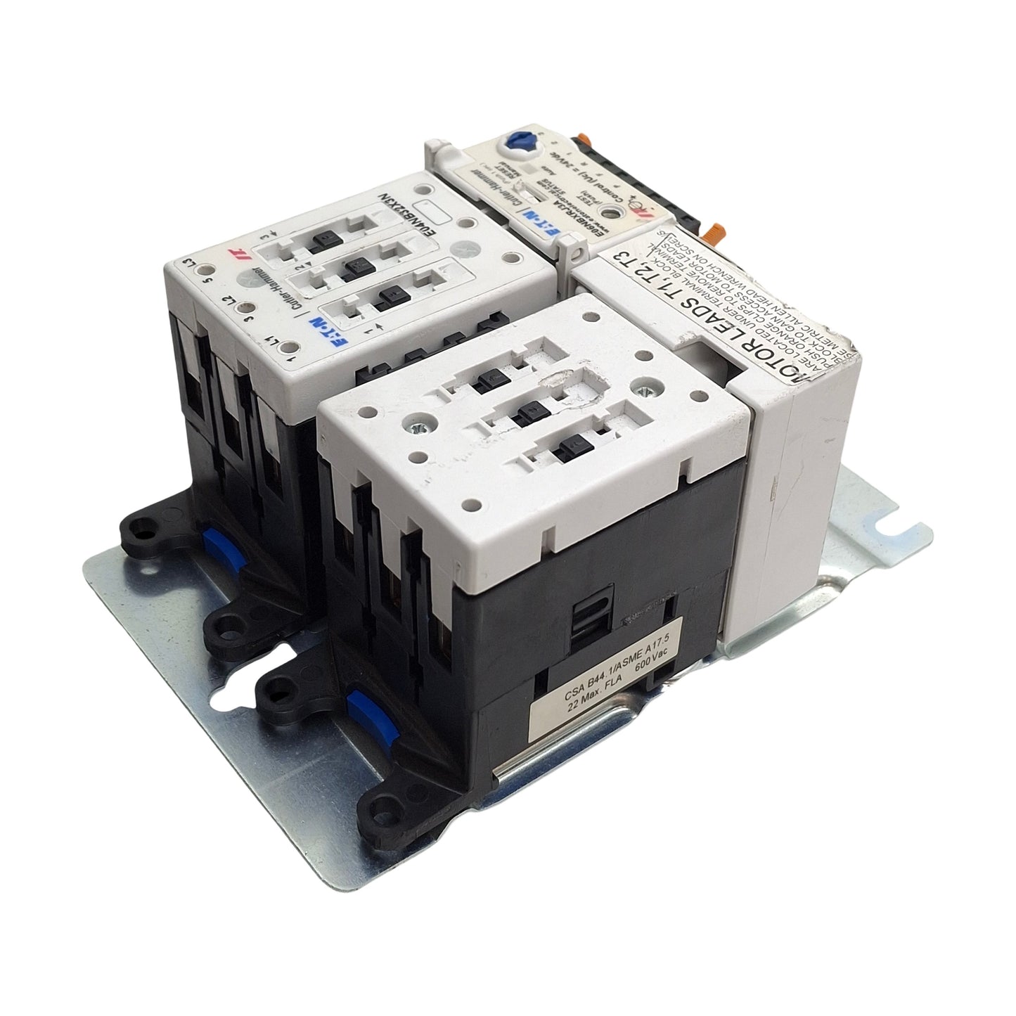 Used Eaton E04NB32X3N Reversing Contactor w/ E06NBXRJ3A Overload Assy, 3-Poles, 32A