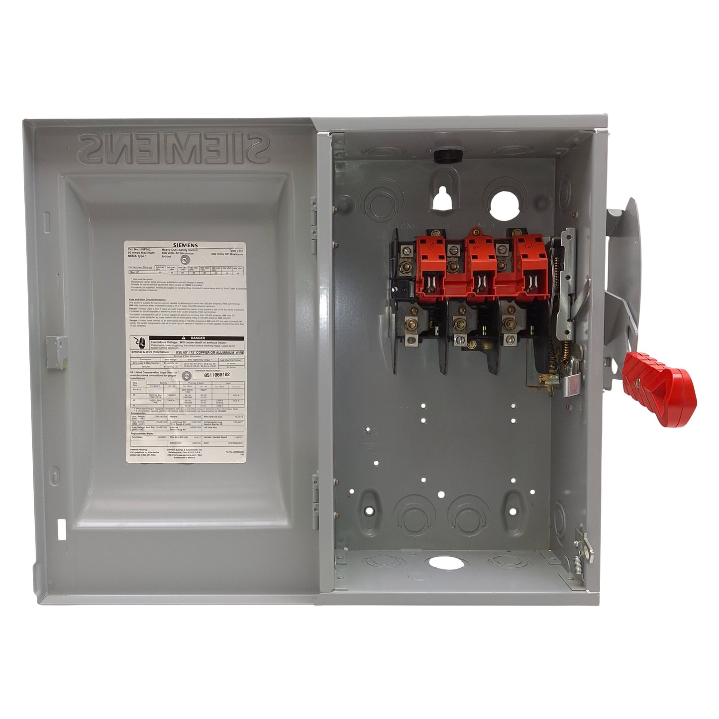 Used Siemens HNF362 Non-Fusible Heavy Duty Safety Switch, 3-Pole, 60A 600VAC/DC