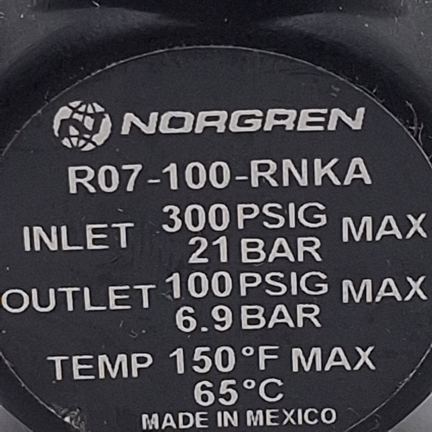 Used Norgren R07-100-RNKA Mini Pressure Regulator, 1/8in PTF, 300psi In, 100psi Set