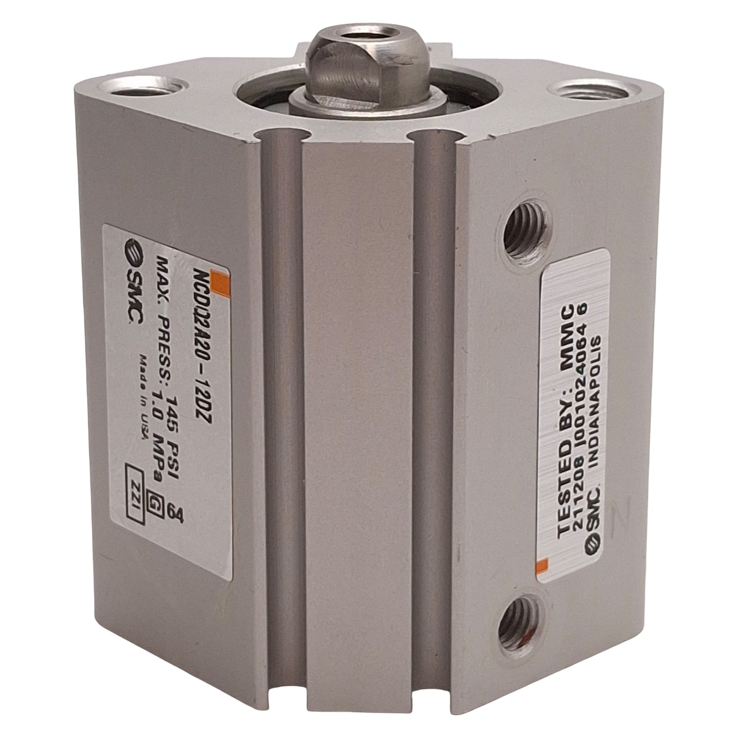 Used SMC NCDQ2A20-12DZ Compact Cylinder, ø20mm Bore, 12mm Stroke, 145psi, 10-32 Ports