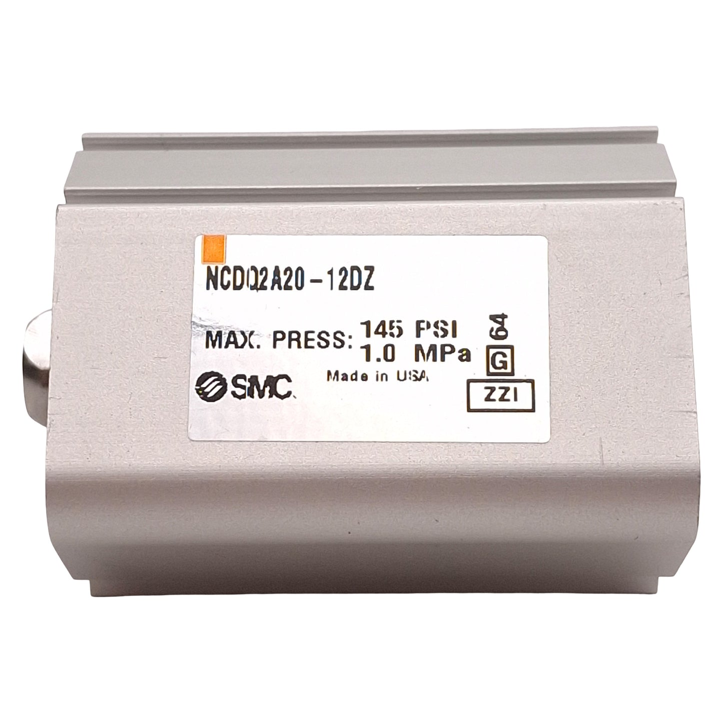 Used SMC NCDQ2A20-12DZ Compact Cylinder, ø20mm Bore, 12mm Stroke, 145psi, 10-32 Ports