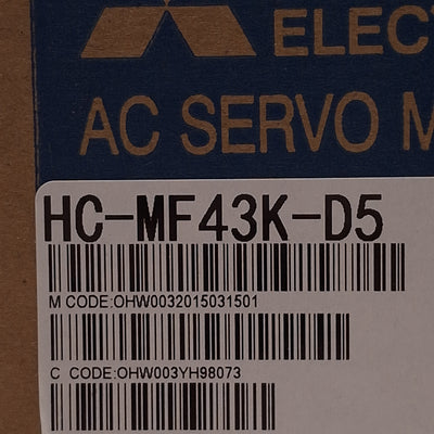 New Mitsubishi HC-MF43K-D5 Servo Motor, 400W, 3Ø 122VAC 2.8A, 3000rpm, 60mm Flange