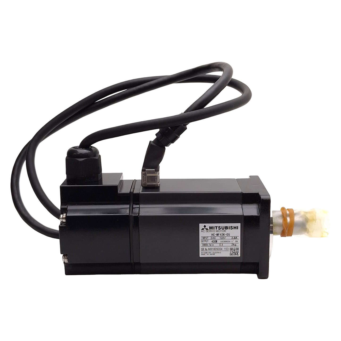 New Mitsubishi HC-MF43K-D5 Servo Motor, 400W, 3Ø 122VAC 2.8A, 3000rpm, 60mm Flange