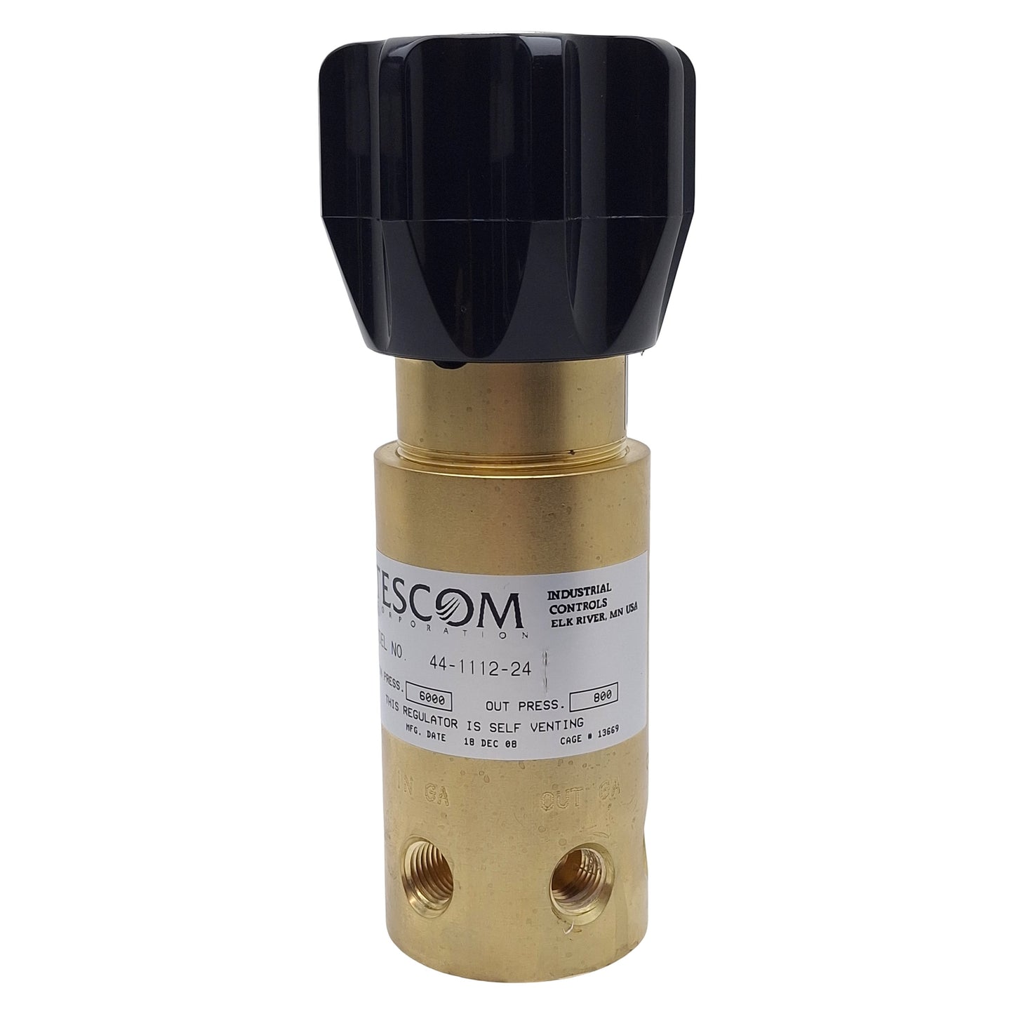 Used Tescom 44-1112-24 Pressure Reducing Regulator, 6000psi In, 800psi Set, 1/4in NPT