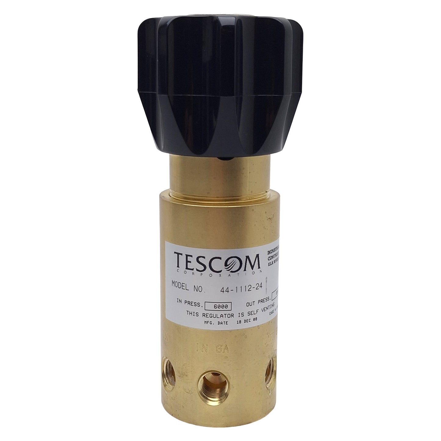 Used Tescom 44-1112-24 Pressure Reducing Regulator, 6000psi In, 800psi Set, 1/4in NPT