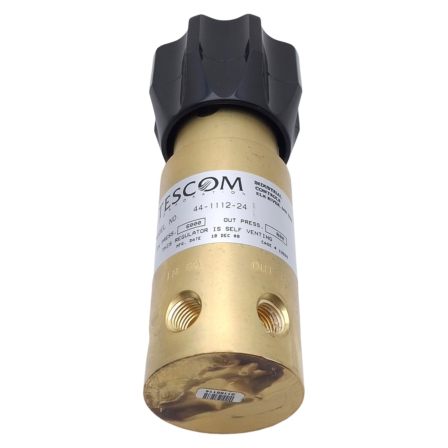 Used Tescom 44-1112-24 Pressure Reducing Regulator, 6000psi In, 800psi Set, 1/4in NPT