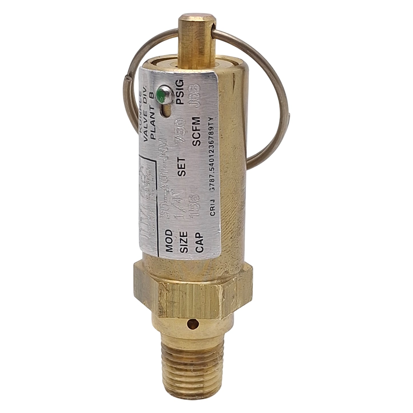 Used Emerson Kunkle 30-A01-KM0750 Brass Safety Valve, 1/4in NPT, 750psi Set, 156scfm