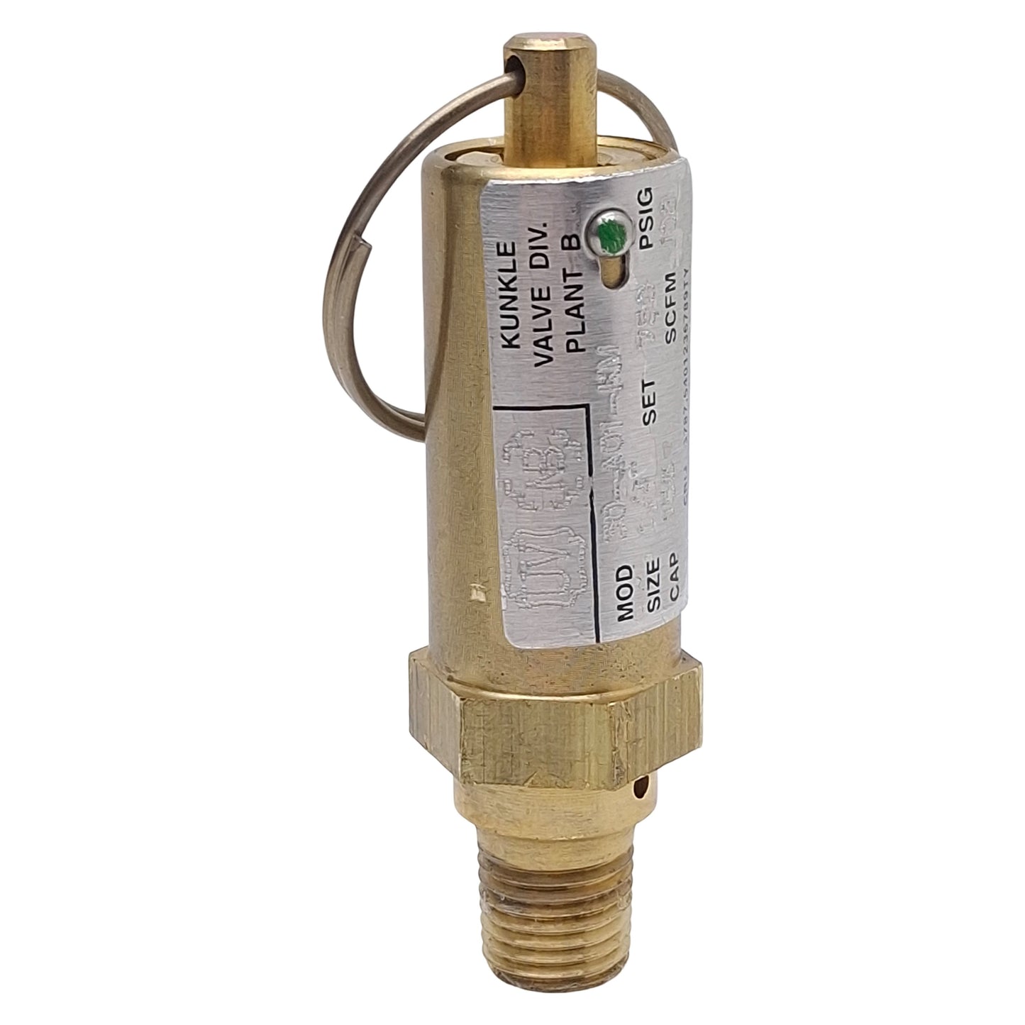 Used Emerson Kunkle 30-A01-KM0750 Brass Safety Valve, 1/4in NPT, 750psi Set, 156scfm