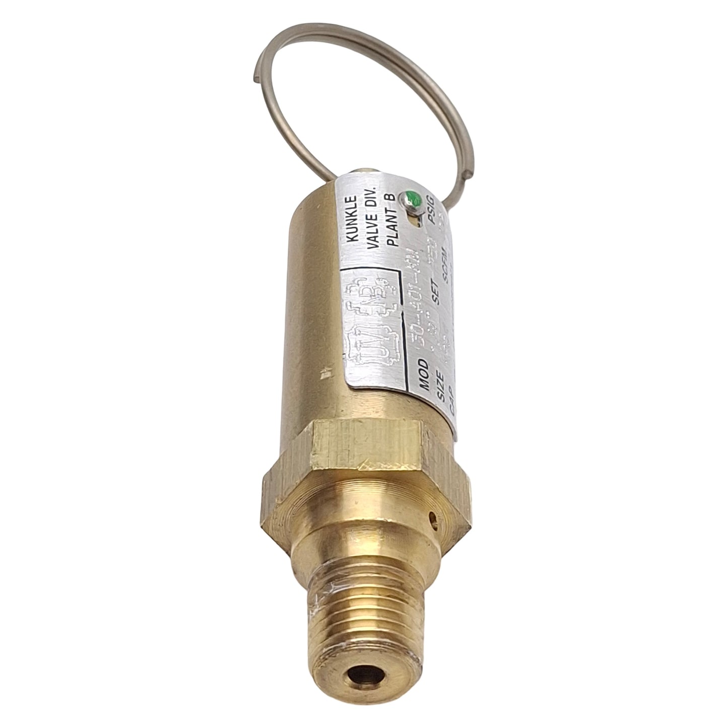 Used Emerson Kunkle 30-A01-KM0750 Brass Safety Valve, 1/4in NPT, 750psi Set, 156scfm