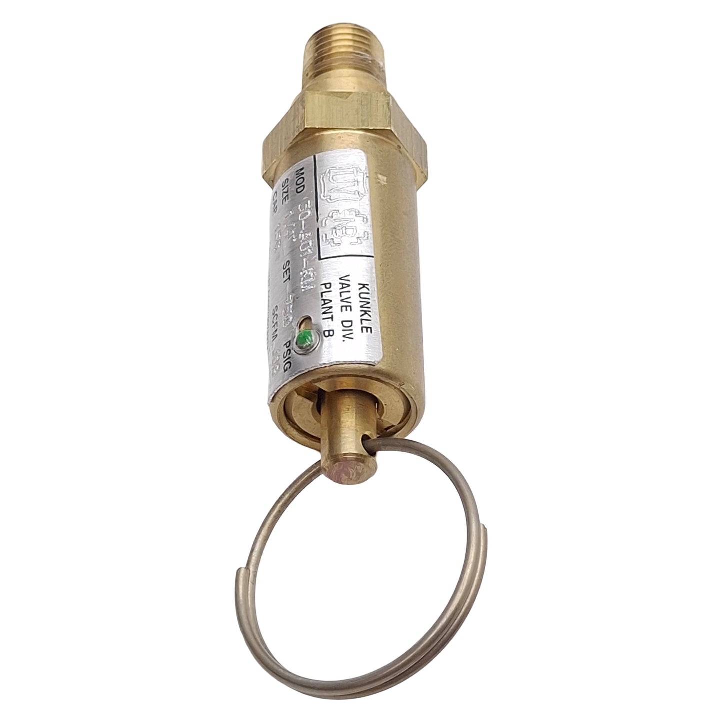 Used Emerson Kunkle 30-A01-KM0750 Brass Safety Valve, 1/4in NPT, 750psi Set, 156scfm