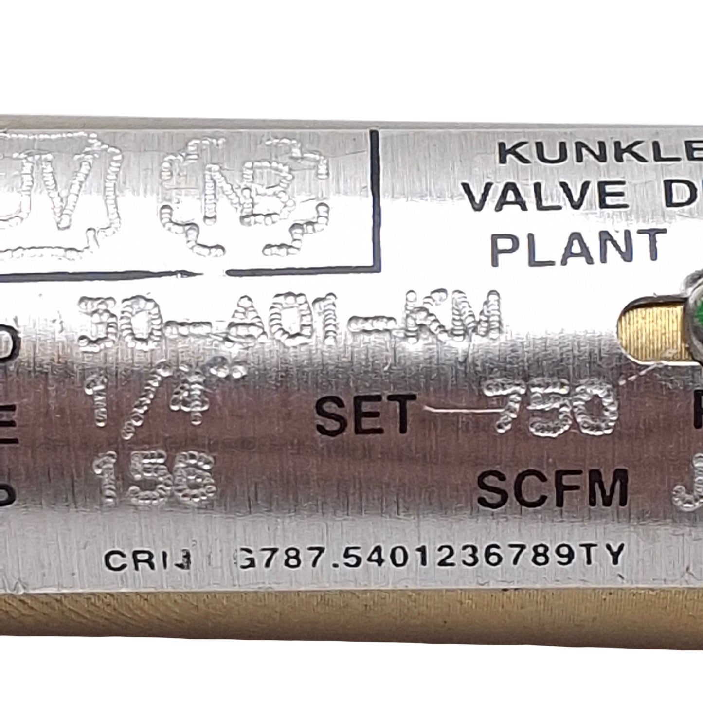 Used Emerson Kunkle 30-A01-KM0750 Brass Safety Valve, 1/4in NPT, 750psi Set, 156scfm