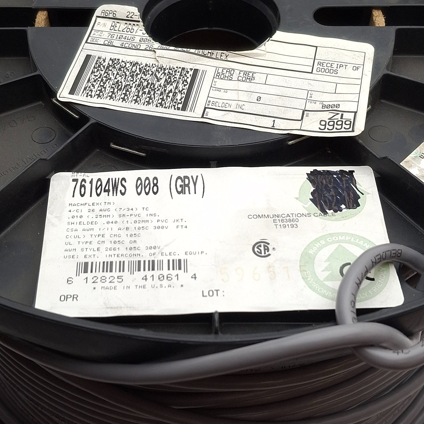 New – Open box Belden 76104WS 008500 Mach Flex Multiple Conductor Cable 4x26AWG TC, 300V, 475ft