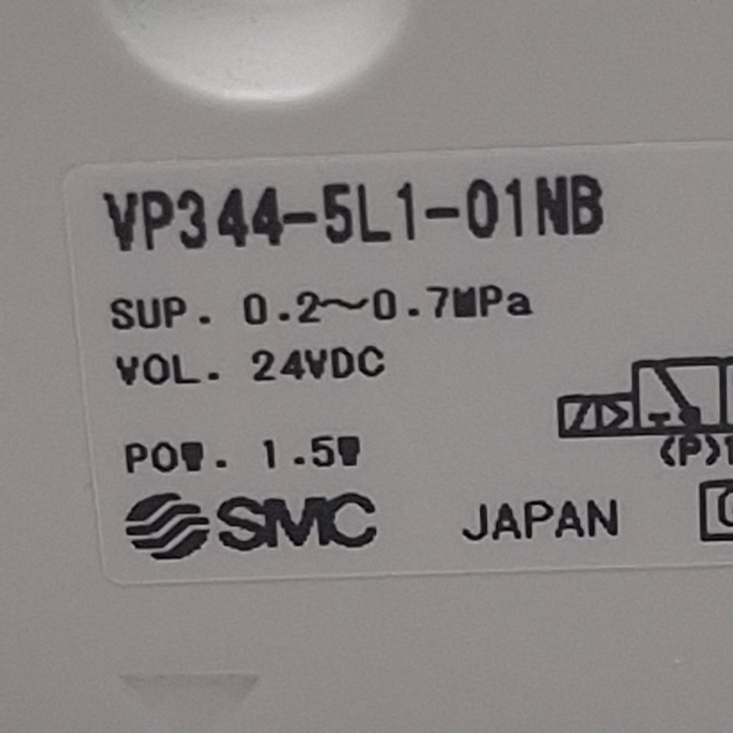 New – Open box SMC VP344-5L1-01NB Solenoid Valve, 3-Way N.O, 0.2-0.7MPa, Base-Mount, 24VDC Coil