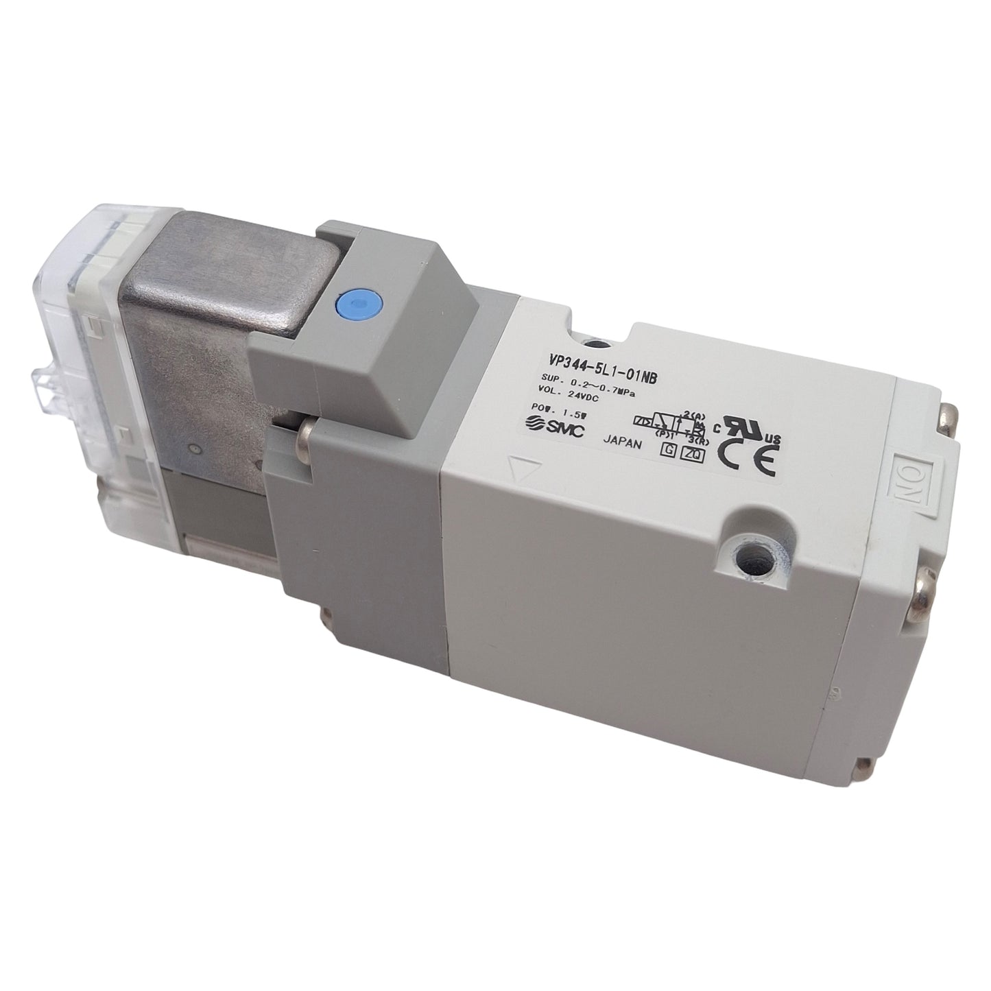 New – Open box SMC VP344-5L1-01NB Solenoid Valve, 3-Way N.O, 0.2-0.7MPa, Base-Mount, 24VDC Coil