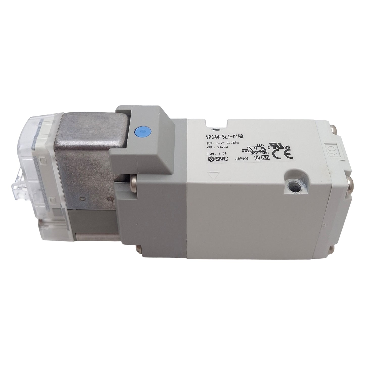 New – Open box SMC VP344-5L1-01NB Solenoid Valve, 3-Way N.O, 0.2-0.7MPa, Base-Mount, 24VDC Coil