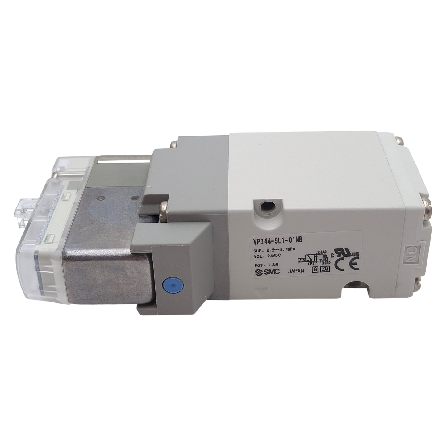 New – Open box SMC VP344-5L1-01NB Solenoid Valve, 3-Way N.O, 0.2-0.7MPa, Base-Mount, 24VDC Coil
