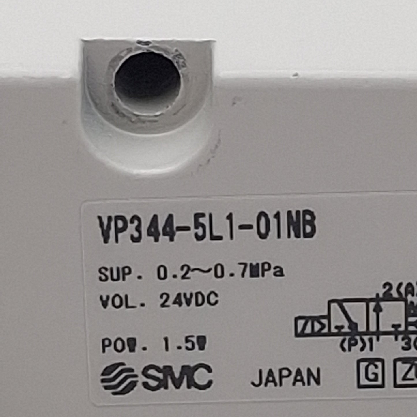 Used SMC VP344-5L1-01NB Solenoid Valve, 3-Way NO, 0.2-0.7MPa, Base-Mount, 24VDC Coil