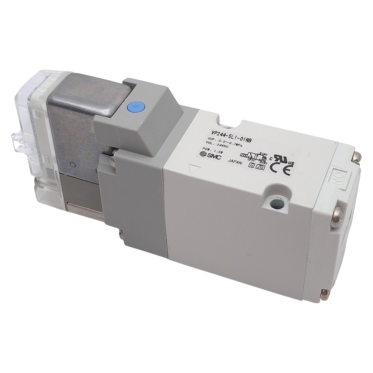 Used SMC VP344-5L1-01NB Solenoid Valve, 3-Way NO, 0.2-0.7MPa, Base-Mount, 24VDC Coil