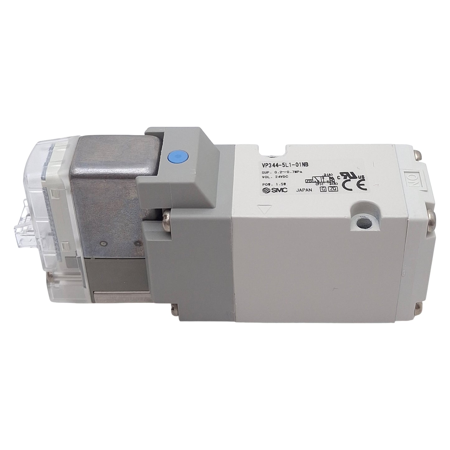 Used SMC VP344-5L1-01NB Solenoid Valve, 3-Way NO, 0.2-0.7MPa, Base-Mount, 24VDC Coil