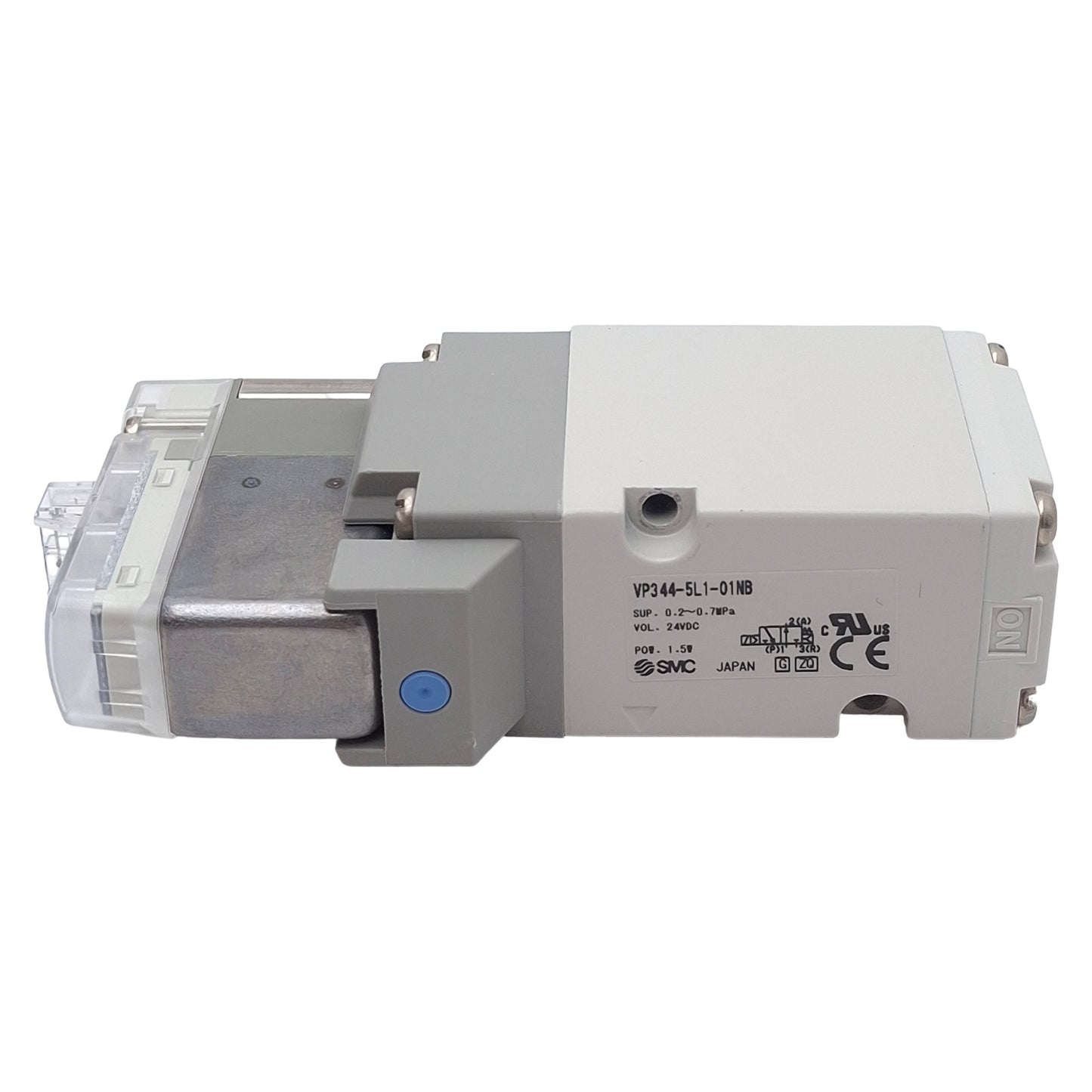 Used SMC VP344-5L1-01NB Solenoid Valve, 3-Way NO, 0.2-0.7MPa, Base-Mount, 24VDC Coil
