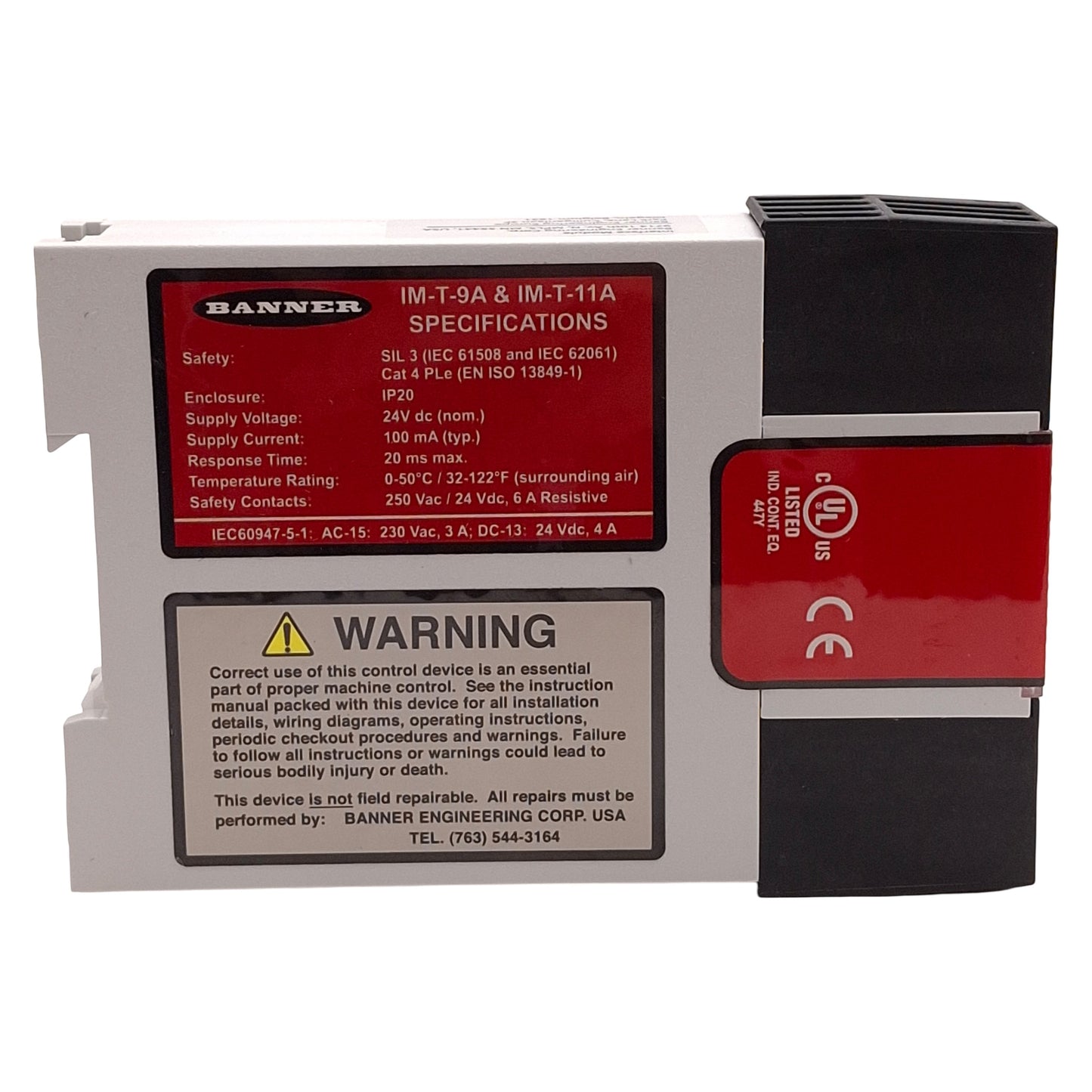 Used Banner IM-T-9A Light Curtain Safety Relay Module, 24VDC In, 3NO 6A Out, DIN Rail