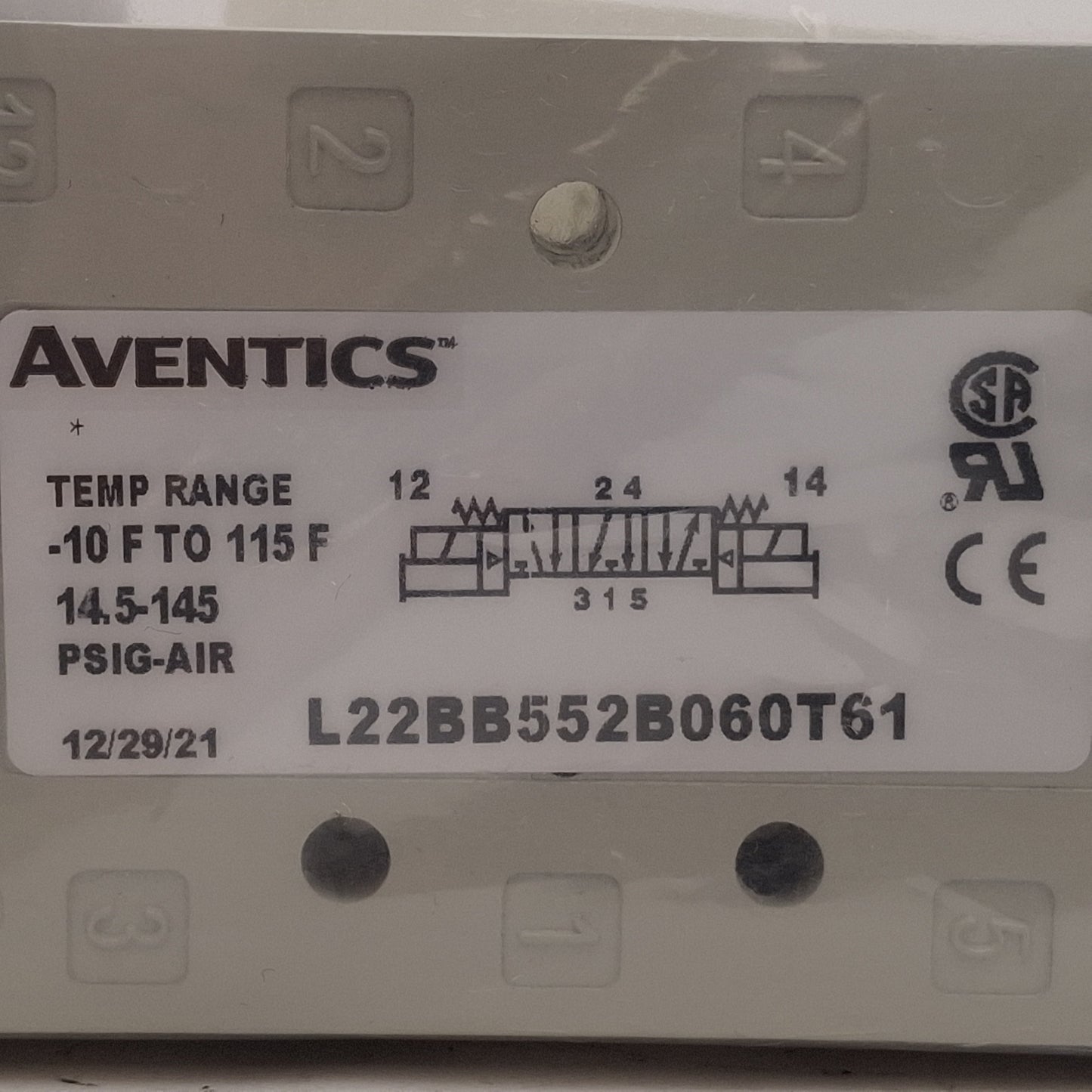 New Aventics L22BB552B060T61 Solenoid Valve 4-Way 3-Position, 1/4in NPTF, 24VDC Coil