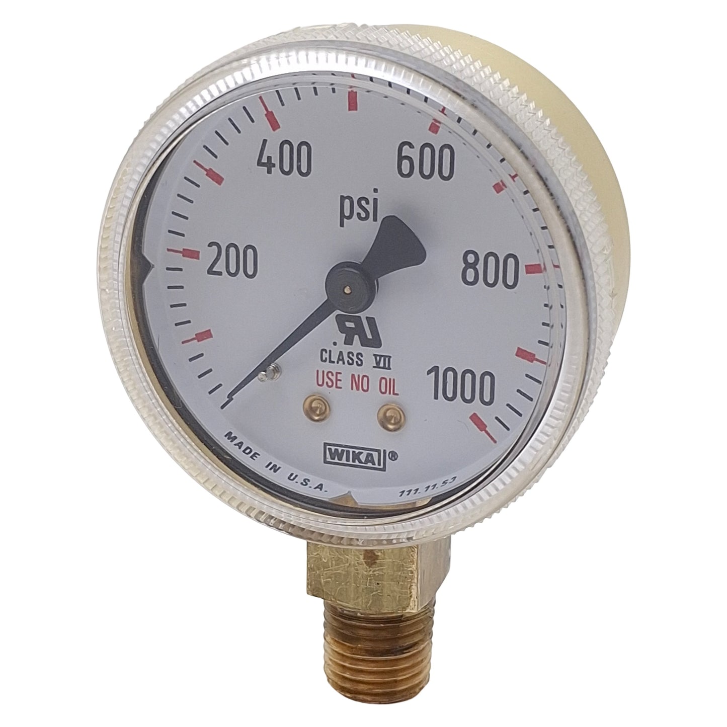 Used Wika 111.11.53 Compressed Gas Regulator Gauge, ø2in, 1/4in NPT, 0-1000psi Range