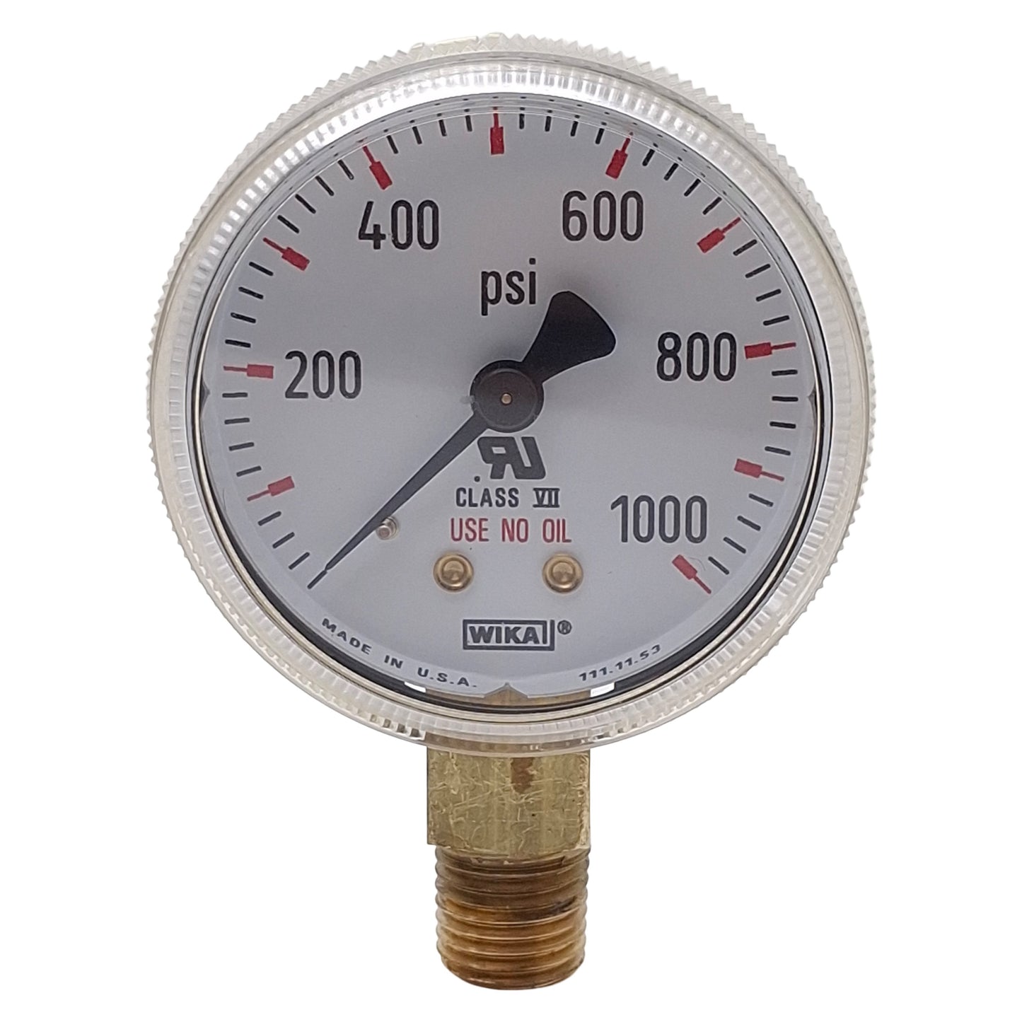 Used Wika 111.11.53 Compressed Gas Regulator Gauge, ø2in, 1/4in NPT, 0-1000psi Range