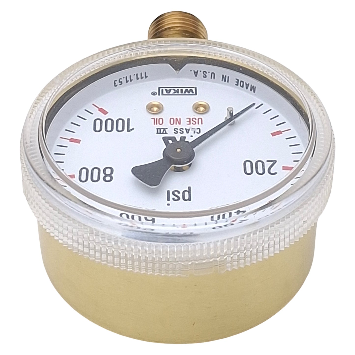 Used Wika 111.11.53 Compressed Gas Regulator Gauge, ø2in, 1/4in NPT, 0-1000psi Range