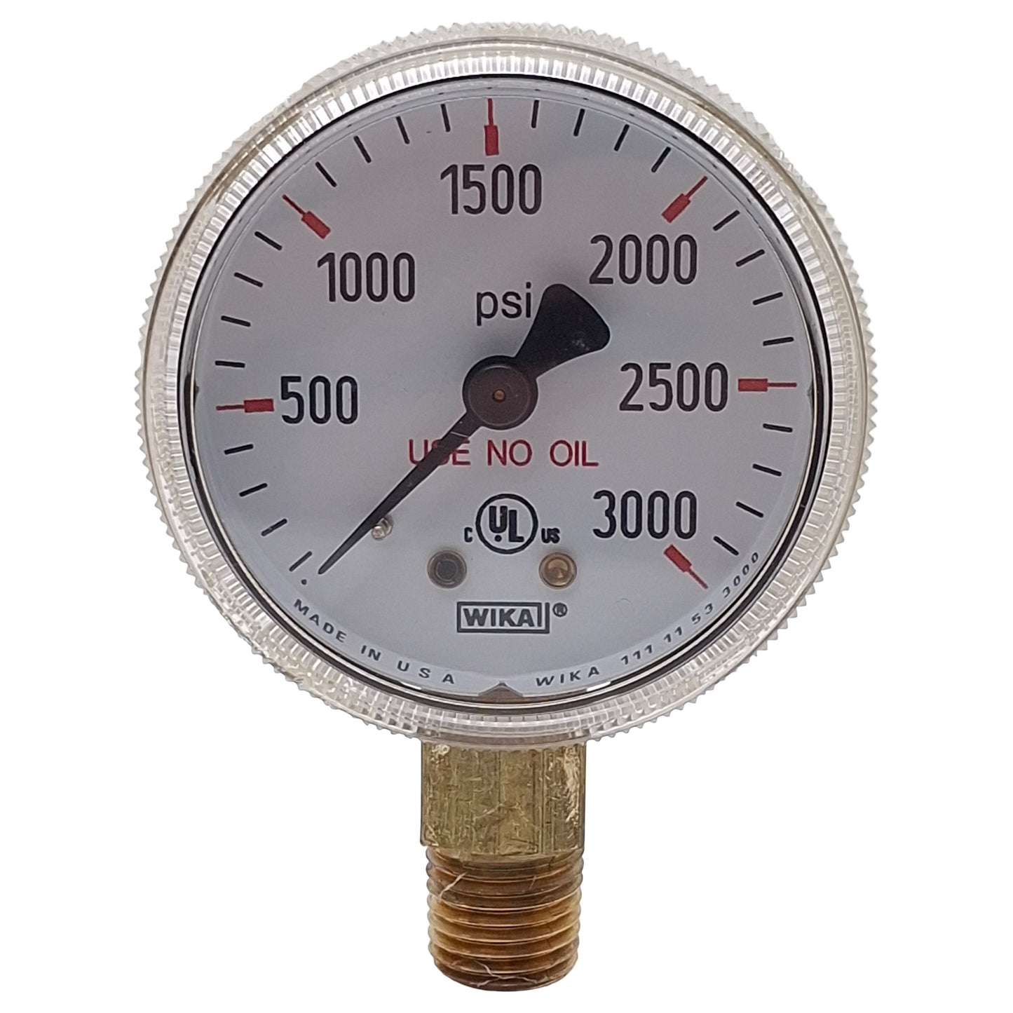 Used Wika 111.11.53.3000 Compressed Gas Regulator Gauge, ø2in, 1/4in NPT, 0-3000psi